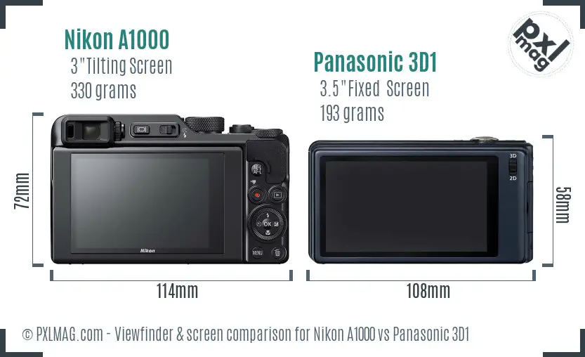 Nikon A1000 vs Panasonic 3D1 Screen and Viewfinder comparison
