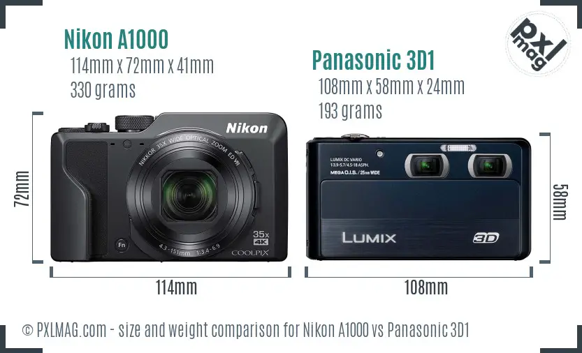 Nikon A1000 vs Panasonic 3D1 size comparison