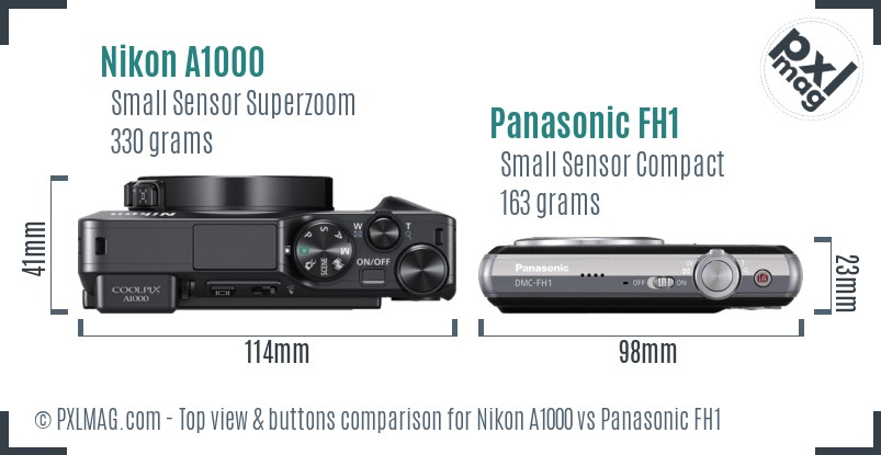Nikon A1000 vs Panasonic FH1 top view buttons comparison