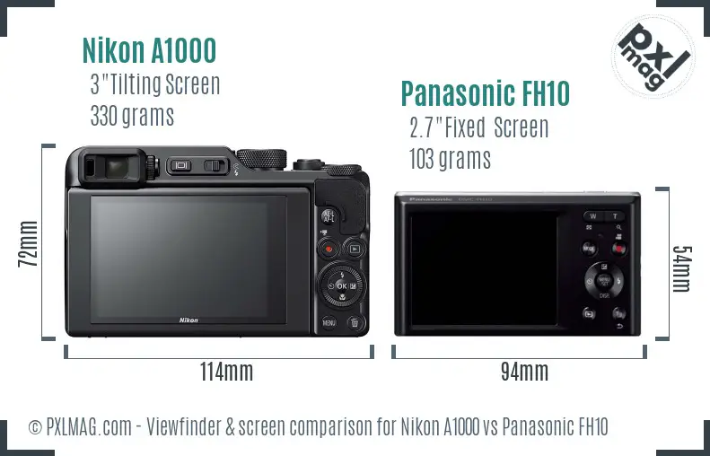 Nikon A1000 vs Panasonic FH10 Screen and Viewfinder comparison