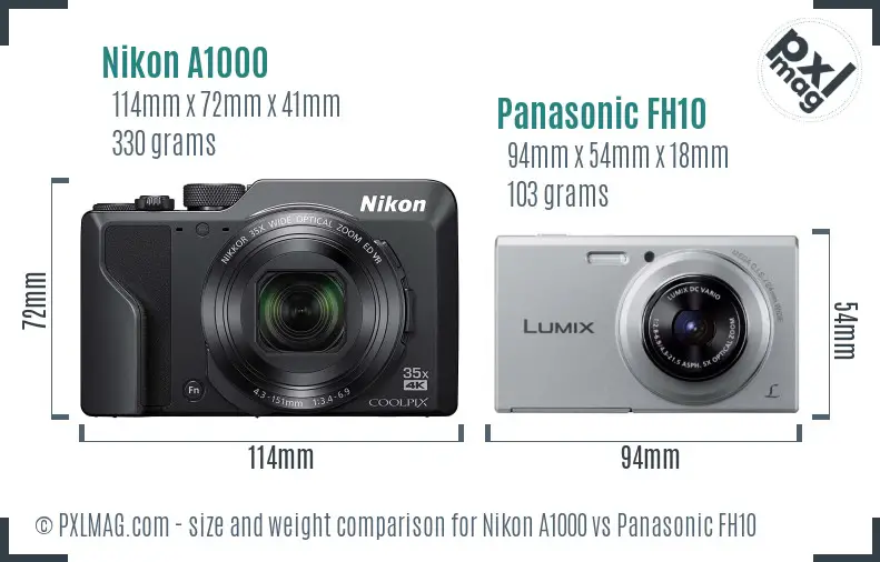 Nikon A1000 vs Panasonic FH10 size comparison