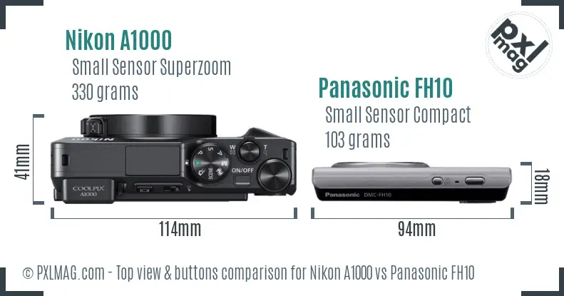 Nikon A1000 vs Panasonic FH10 top view buttons comparison