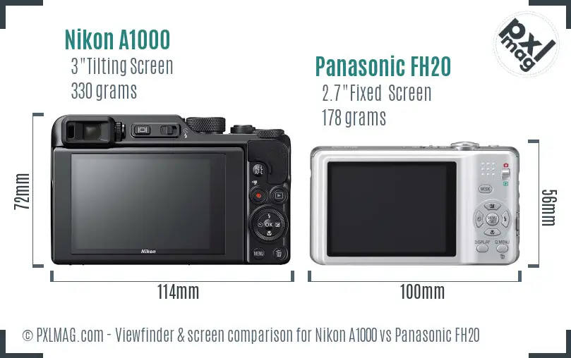 Nikon A1000 vs Panasonic FH20 Screen and Viewfinder comparison