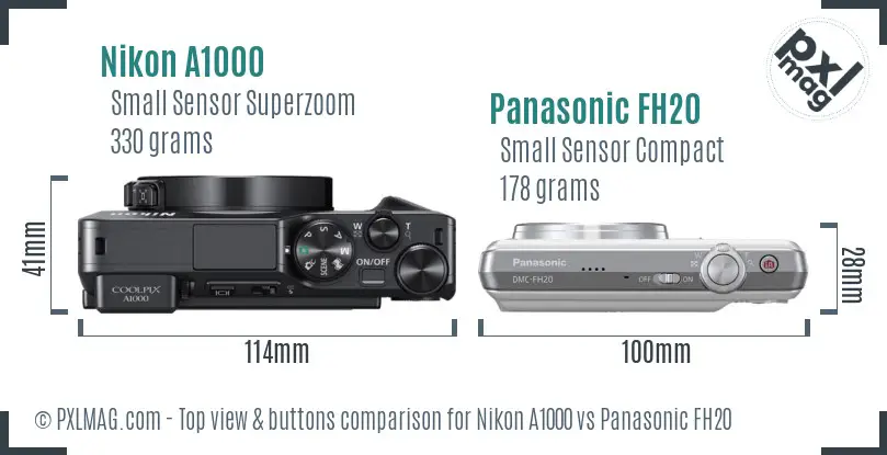 Nikon A1000 vs Panasonic FH20 top view buttons comparison