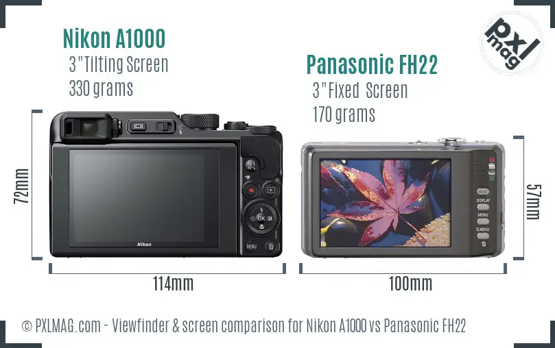 Nikon A1000 vs Panasonic FH22 Screen and Viewfinder comparison