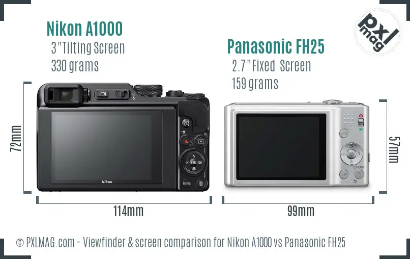 Nikon A1000 vs Panasonic FH25 Screen and Viewfinder comparison