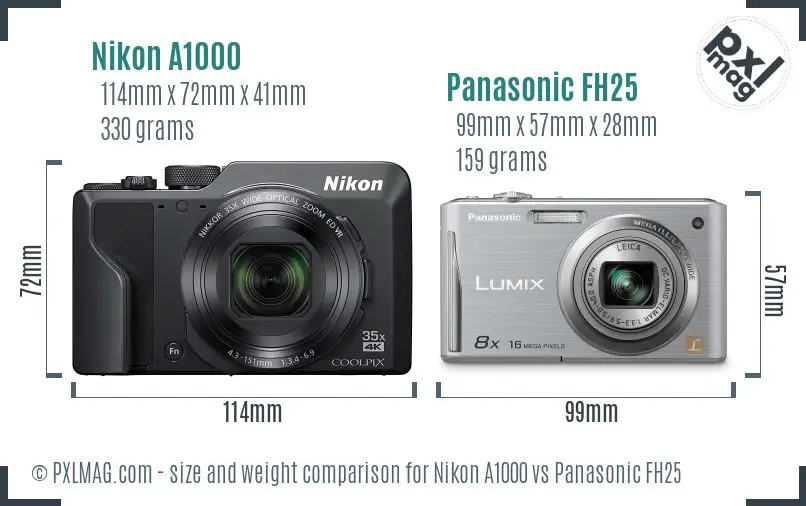 Nikon A1000 vs Panasonic FH25 size comparison Nikon A1000 vs Panasonic FH25 size comparison