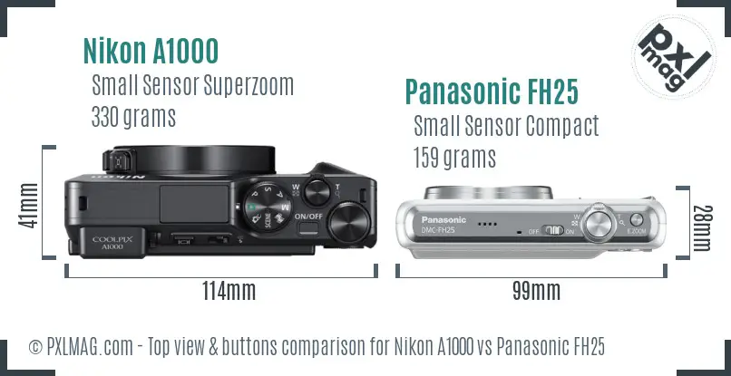 Nikon A1000 vs Panasonic FH25 top view buttons comparison