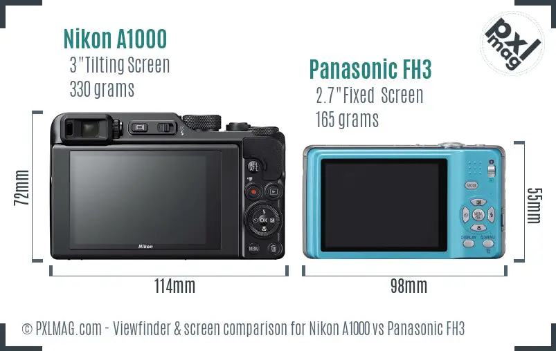 Nikon A1000 vs Panasonic FH3 Screen and Viewfinder comparison