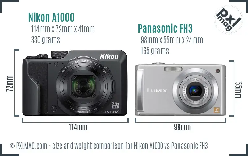 Nikon A1000 vs Panasonic FH3 size comparison