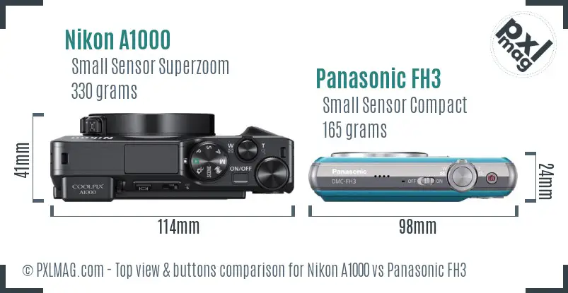 Nikon A1000 vs Panasonic FH3 top view buttons comparison