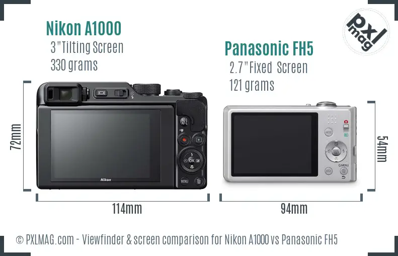 Nikon A1000 vs Panasonic FH5 Screen and Viewfinder comparison