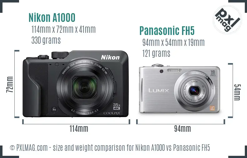 Nikon A1000 vs Panasonic FH5 size comparison