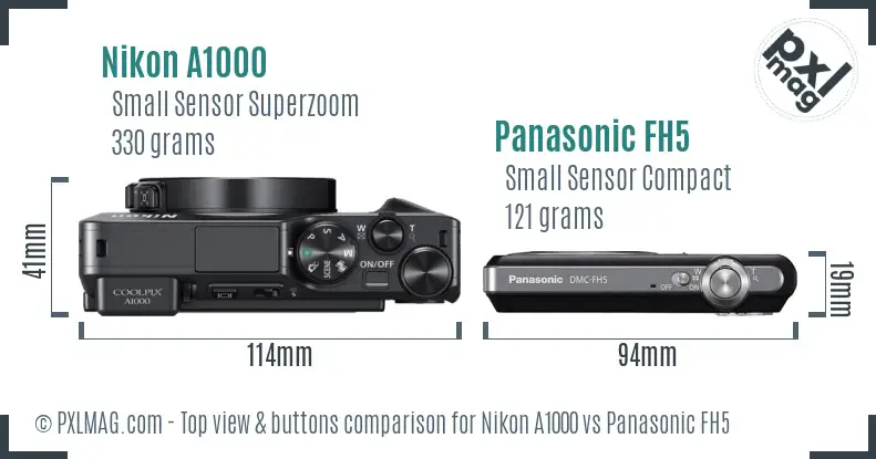 Nikon A1000 vs Panasonic FH5 top view buttons comparison