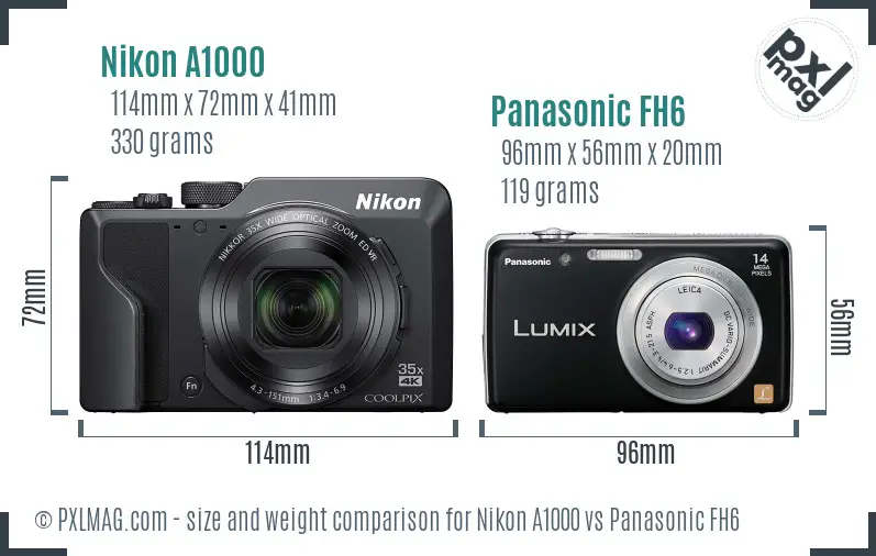 Nikon A1000 vs Panasonic FH6 size comparison
