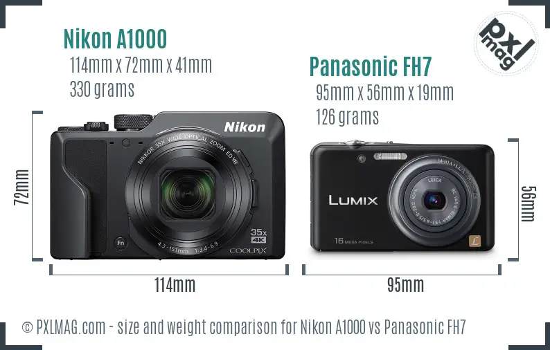 Nikon A1000 vs Panasonic FH7 size comparison