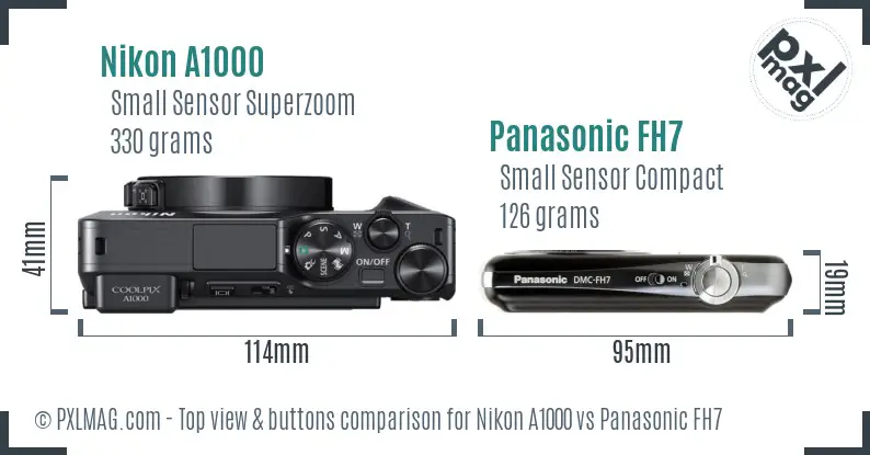 Nikon A1000 vs Panasonic FH7 top view buttons comparison