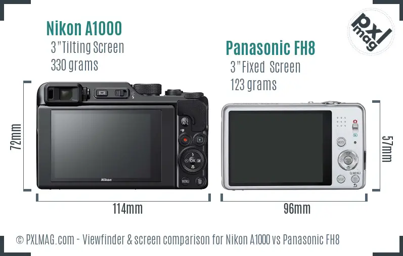 Nikon A1000 vs Panasonic FH8 Screen and Viewfinder comparison