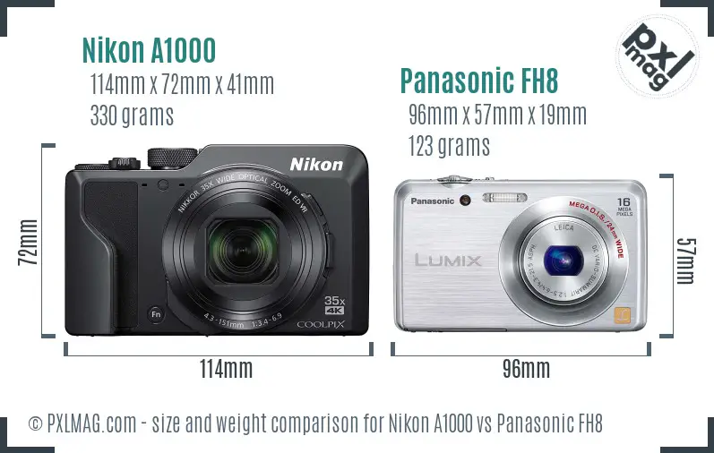 Nikon A1000 vs Panasonic FH8 size comparison