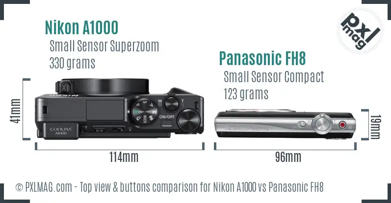Nikon A1000 vs Panasonic FH8 top view buttons comparison