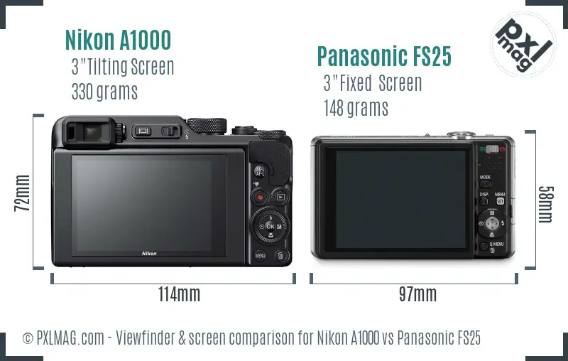 Nikon A1000 vs Panasonic FS25 Screen and Viewfinder comparison