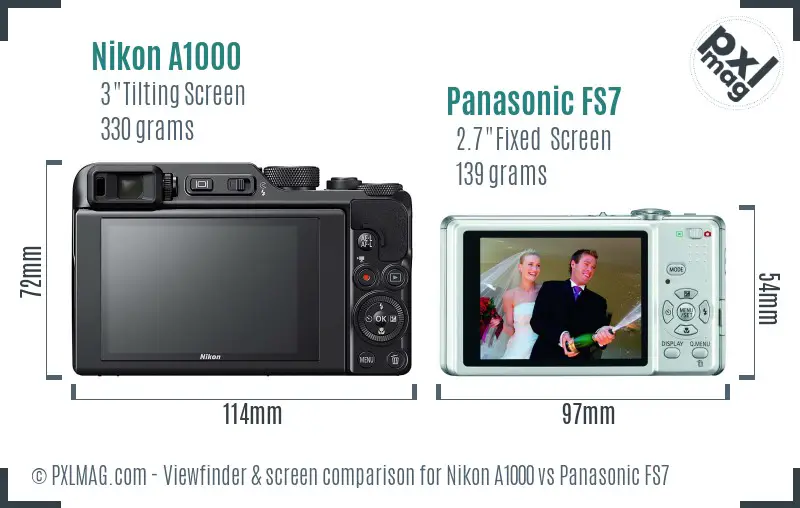 Nikon A1000 vs Panasonic FS7 Screen and Viewfinder comparison