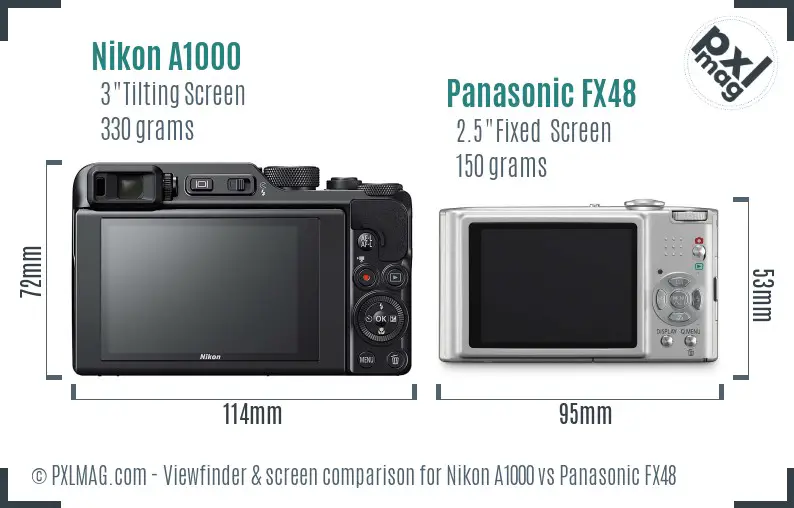 Nikon A1000 vs Panasonic FX48 Screen and Viewfinder comparison