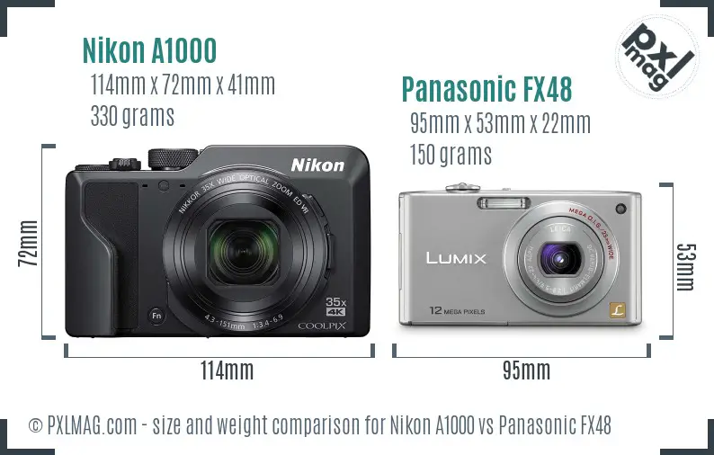 Nikon A1000 vs Panasonic FX48 size comparison