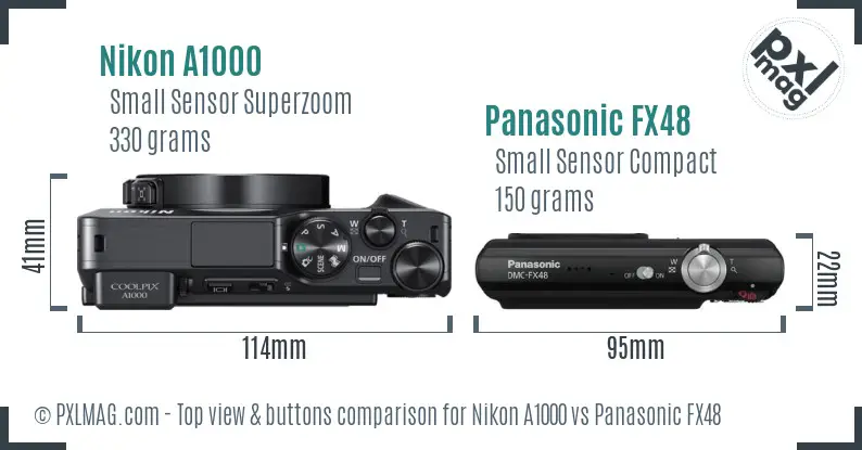 Nikon A1000 vs Panasonic FX48 top view buttons comparison