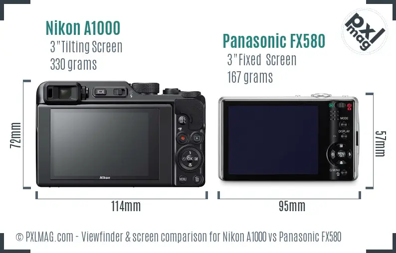 Nikon A1000 vs Panasonic FX580 Screen and Viewfinder comparison