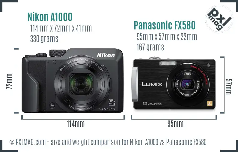 Nikon A1000 vs Panasonic FX580 size comparison