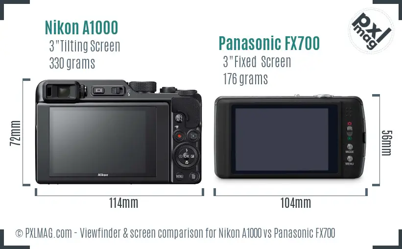 Nikon A1000 vs Panasonic FX700 Screen and Viewfinder comparison