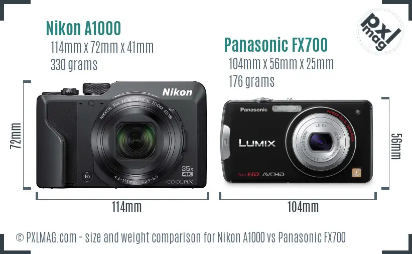Nikon A1000 vs Panasonic FX700 size comparison