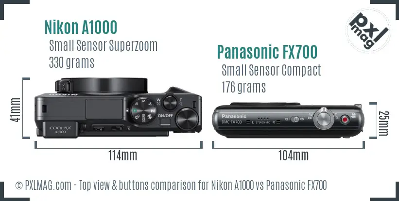 Nikon A1000 vs Panasonic FX700 top view buttons comparison