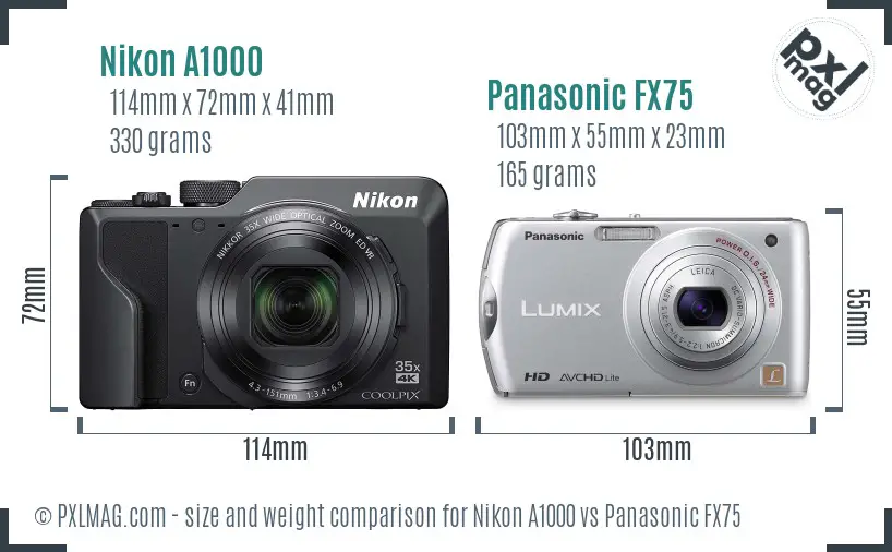 Nikon A1000 vs Panasonic FX75 size comparison Nikon A1000 vs Panasonic FX75 size comparison