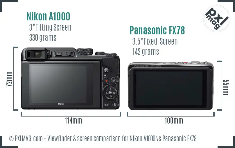 Nikon A1000 vs Panasonic FX78 Screen and Viewfinder comparison