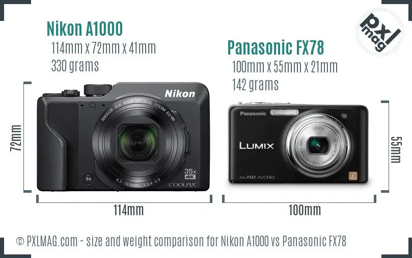 Nikon A1000 vs Panasonic FX78 size comparison