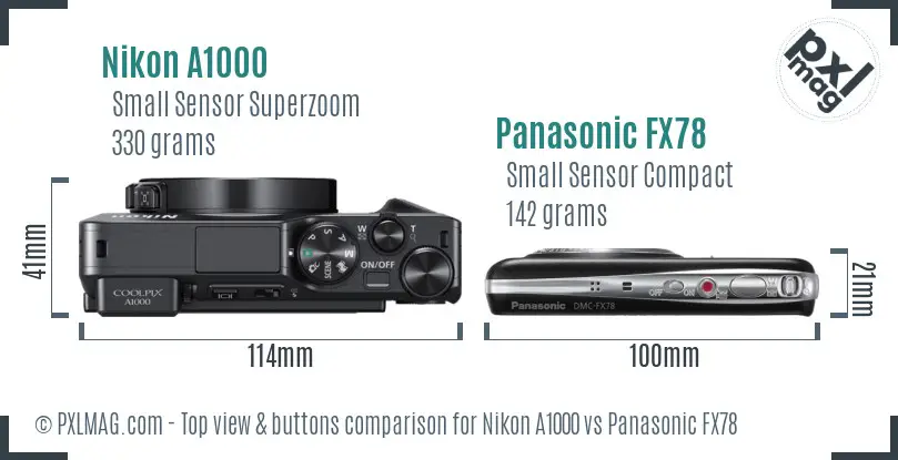 Nikon A1000 vs Panasonic FX78 top view buttons comparison