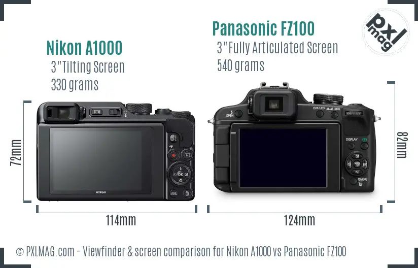 Nikon A1000 vs Panasonic FZ100 Screen and Viewfinder comparison Nikon A1000 vs Panasonic FZ100 Screen and Viewfinder comparison