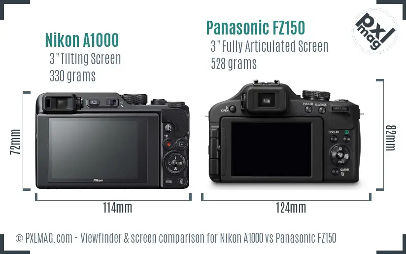 Nikon A1000 vs Panasonic FZ150 Screen and Viewfinder comparison Nikon A1000 vs Panasonic FZ150 Screen and Viewfinder comparison