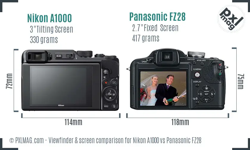 Nikon A1000 vs Panasonic FZ28 Screen and Viewfinder comparison