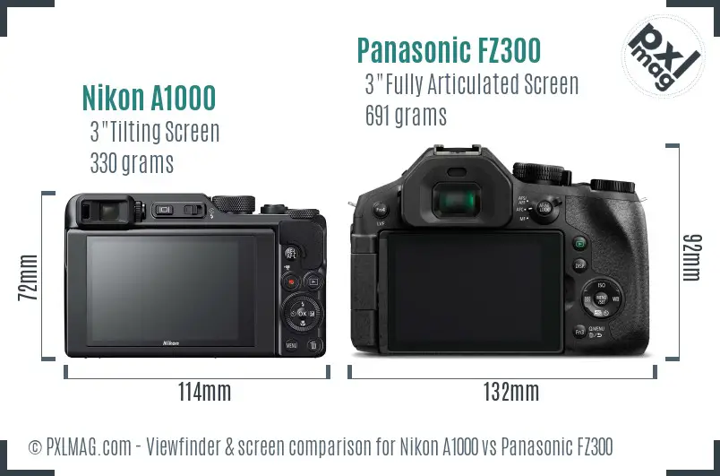 Nikon A1000 vs Panasonic FZ300 Screen and Viewfinder comparison Nikon A1000 vs Panasonic FZ300 Screen and Viewfinder comparison