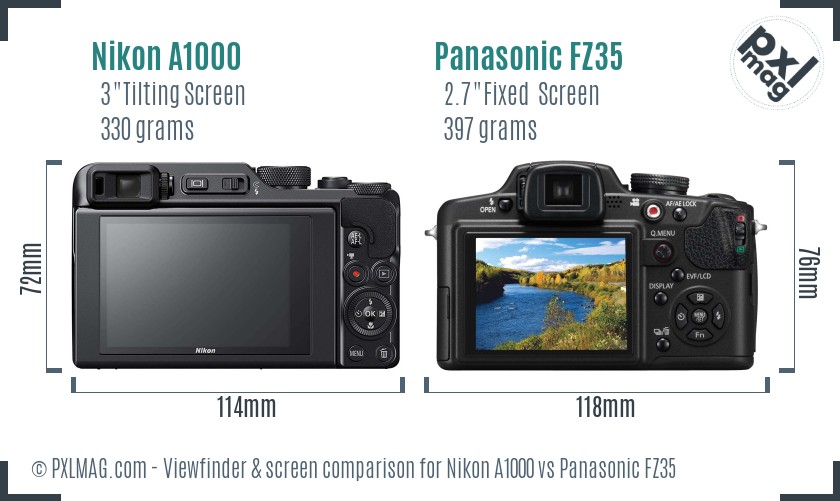 Nikon A1000 vs Panasonic FZ35 Screen and Viewfinder comparison