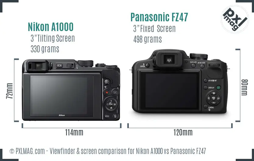 Nikon A1000 vs Panasonic FZ47 Screen and Viewfinder comparison Nikon A1000 vs Panasonic FZ47 Screen and Viewfinder comparison