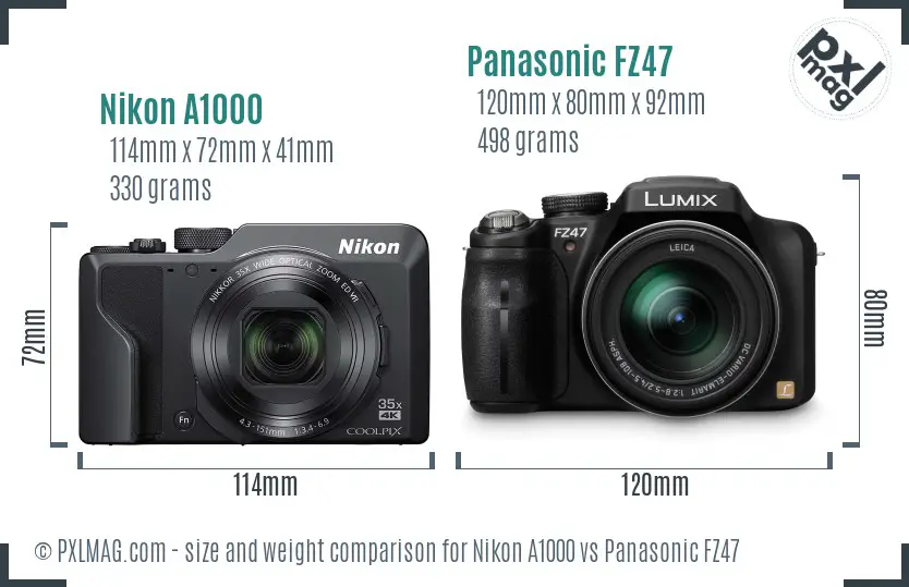 Nikon A1000 vs Panasonic FZ47 size comparison Nikon A1000 vs Panasonic FZ47 size comparison
