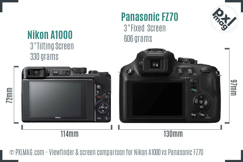 Nikon A1000 vs Panasonic FZ70 Screen and Viewfinder comparison