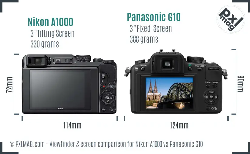 Nikon A1000 vs Panasonic G10 Screen and Viewfinder comparison