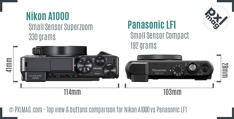 Nikon A1000 vs Panasonic LF1 top view buttons comparison Nikon A1000 vs Panasonic LF1 top view buttons comparison