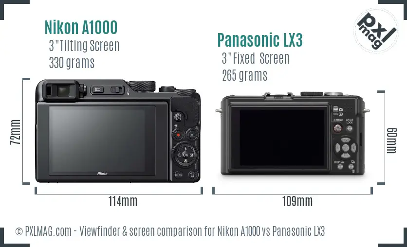 Nikon A1000 vs Panasonic LX3 Screen and Viewfinder comparison