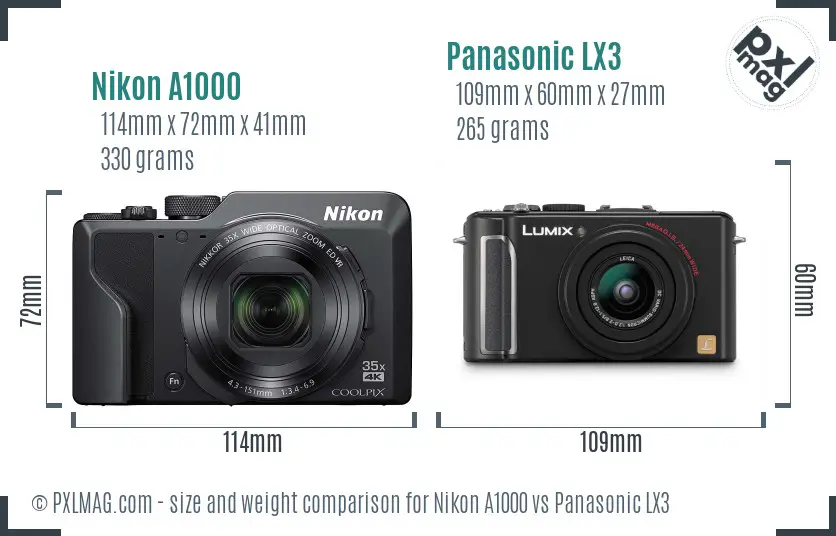 Nikon A1000 vs Panasonic LX3 size comparison